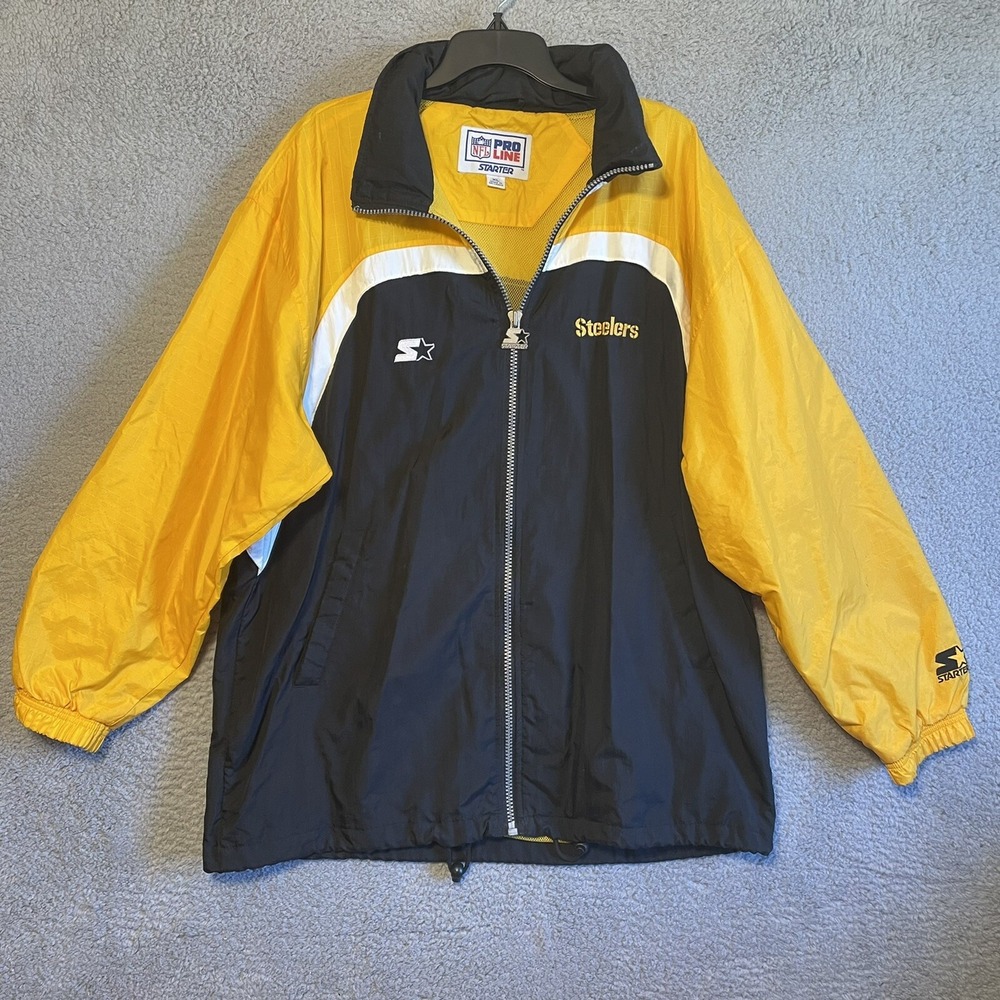Vintage Starter Pro Line Pittsburgh Steelers Windbreaker Jacket XL Black Yellow